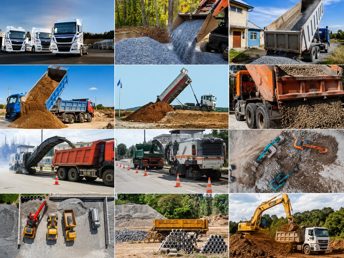 Collage overview of logistics construction mining and equipment operations